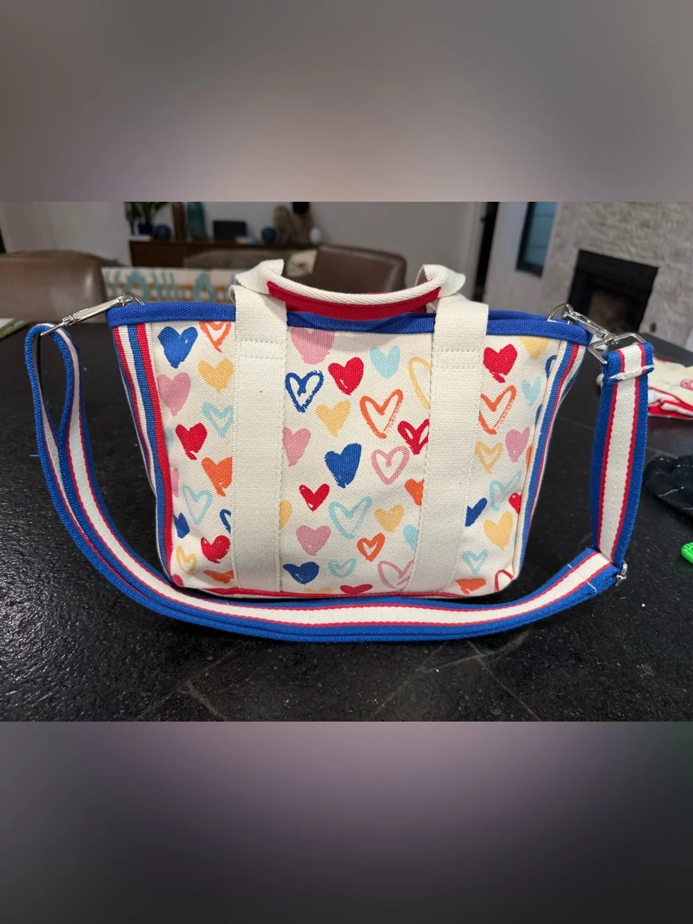 Brighton Love Mini Tote Crossbody Bag Hearts Red White Blue Multicolor Canvas